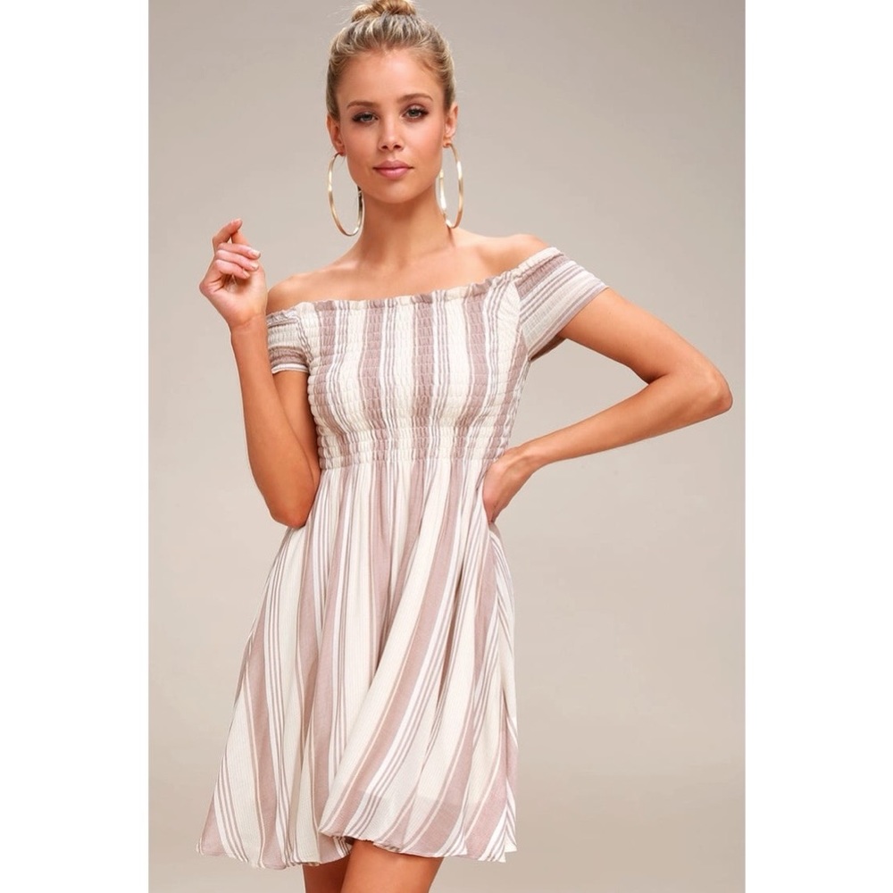 COPY - NWT Lulu’s Mauve Striped Off the Shoulder Dress